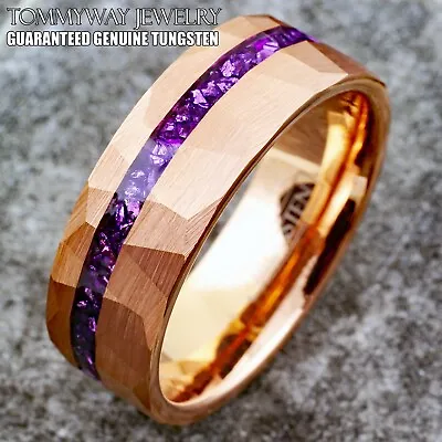 Rose Gold Plated Faceted Tungsten Carbide Ring Purple Amethyst Wedding Band • $23.99