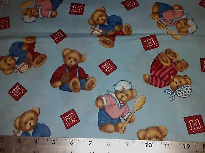 1 Yd Vtg Classic Cotton Teddy Bears Overalls Sailor Suit Boats Bandana On Blue • $6.99