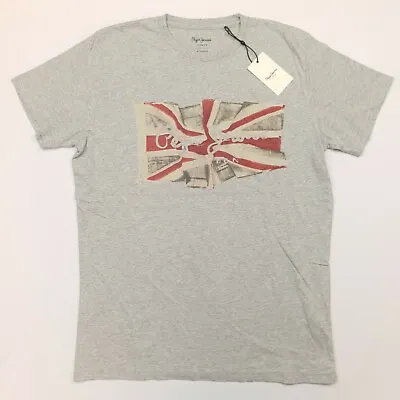 Pepe Jeans T-Shirt Tee London MEDIUM Grey Union Jack  RRP £30 • £14.99
