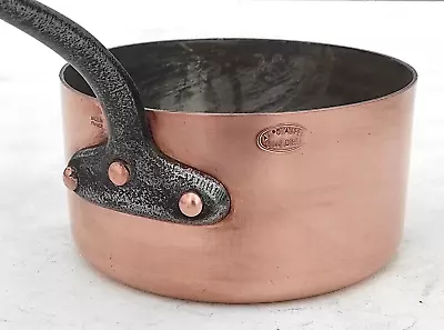 Vintage French 8.1in Copper Saucepan Villedieu Made France Tin Lining 2mm 4.4lbs • $249.18