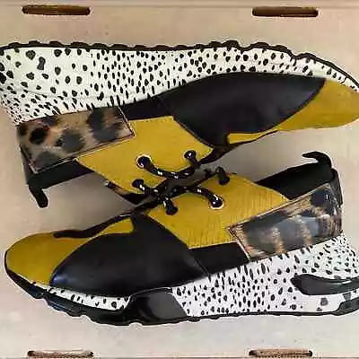 Steve Madden Men's Cliff Sneakers Yellow Leopard Animal Print Ridge Size 10M • $55