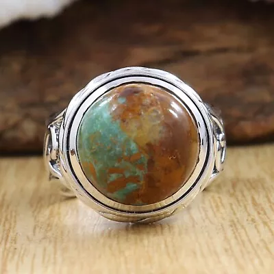 Handmade Sterling Unique Boulder Turquoise Mens Ring In Solid 925 Silver Size-8 • $89.99