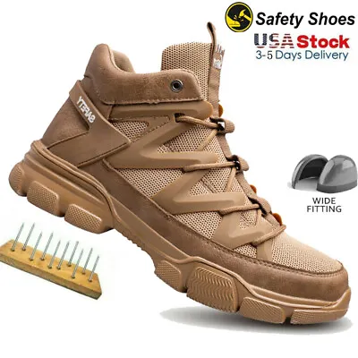 Steel Toe Men's Work Boots Slip On Safety Boots Slip Resistant Roofing Shoes Us • $44.09