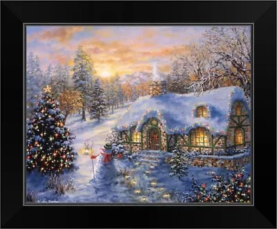 Christmas Cottage Black Framed Wall Art Print Christmas Home Decor • $54.99