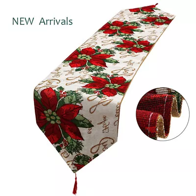 Vintage Floral Christmas Table Runner Poinsettia Tablecloth Xmas Party Decor AU • $22.99