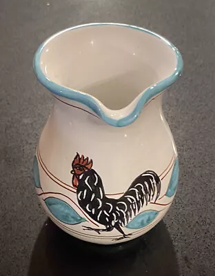 Italian Pottery Rooster Small Creamer Pitcher Italy Hand Painted Floral Blue • $12.95