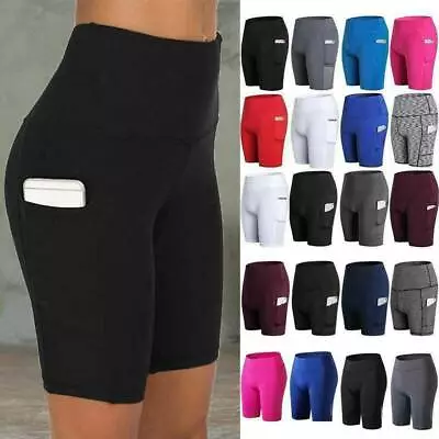 Womens High Waist Cycling Shorts Running Leggings Gym Ladies Sports Yoga Pants • £9.23