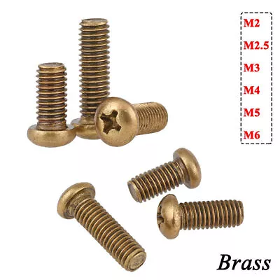 Brass M2 M3 M4 M5 M6 Pan Head Phillips Machine Screws Round Head Bolts DIN 7985 • £1.86