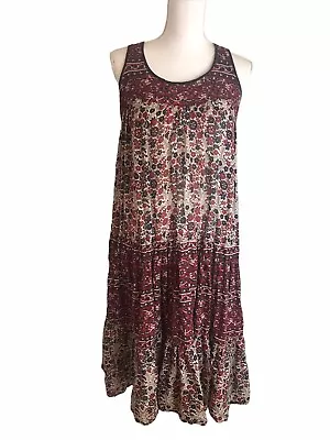 KAISER Womens Dress Small Midi Gauze Indian Block Print Hippie Tiered 70s VTG • $79.99