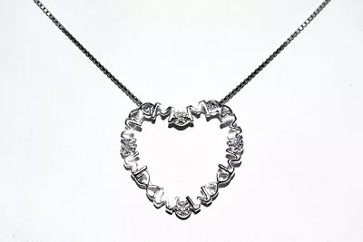 $500 .04ct Natural White Diamond  Mom  4-stone Heart Drop Necklace Silver • $11.50