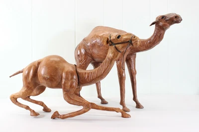 $19.99 • Buy PAIR Vintage Large TALL Leather Camel Figures Figurine Authentic Stunning