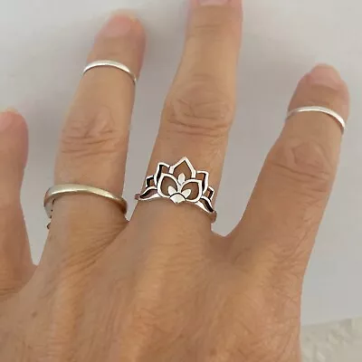 $19.99 • Buy Sterling Silver Design Lotus Ring, Flower Ring, Silver Ring, Yoga Ring 