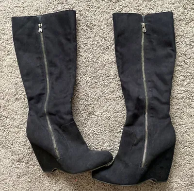 MIA Rosetta Suede Zipper Knee High Wedge Boots / Size 9 • $34.99