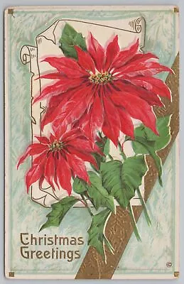 Holiday~Poinsettias & Golden Ribbon Christmas Greeting~Stecher Vintage Postcard • $2.70