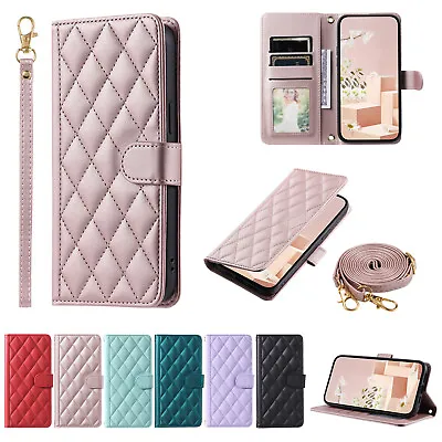 For IPhone Google Sony +Crossbody Strap Flip Wallet Case Card Stand Phone Cover • £8.39