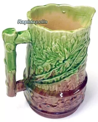 Antique Green & Brown English MAJOLICA Pitcher - Leaves Vines + Acorns - Nice! • $55