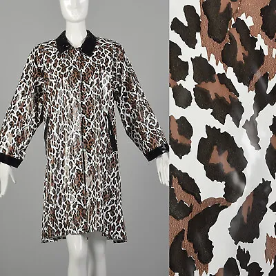 Medium 1980s Leopard Raincoat Vinyl Cheetah Print Rain Coat Shiny Outerwear VTG • $166.60