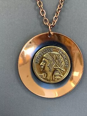 Vintage Solid  Copper Bohemian Coin Pendant Necklace  22” • $43.78