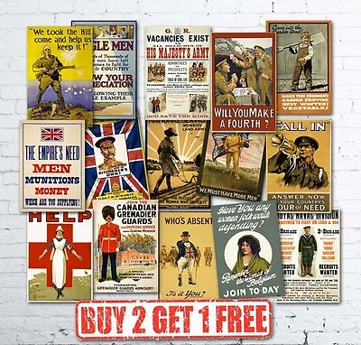 A4 Vintage High Quality Allied WW1 World War I Propaganda Military Posters Retro • £3.75