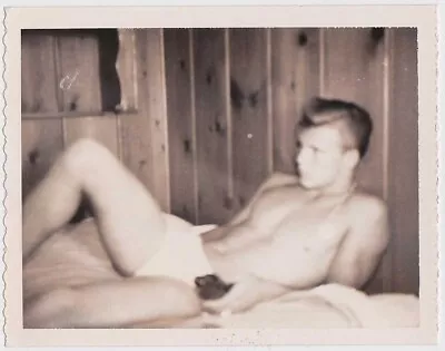 Young Man In Underwear Reclining On Bed Vintage Polaroid 1960s Gay Beefcake • $19.97