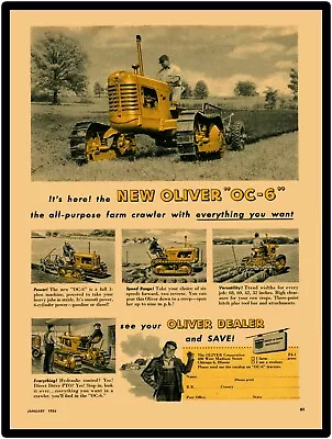 Vtg. Look 1954 Oliver Corp. Metal Sign: OC-6 All Purpose Farm Crawler Tractor  • $19.88