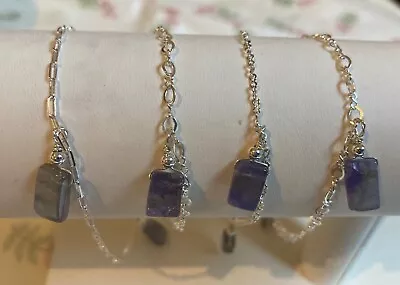 Sterling Silver Chain Bracelets With Central Tanzanite Cuboid Charms • $19.92