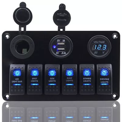 Car Boat Marine 12V Switch Panel 6 Gang 2 USB ON-OFF LED Rocker Toggle Control • $42.99