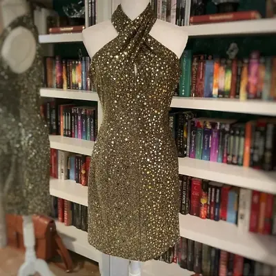Vintage Morton Myles For The Warrens Sparkly Criss Cross Neckline Dress • $35