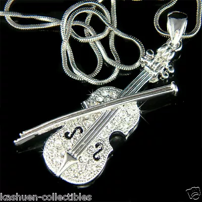 Fiddle VIOLIN Bow Made With Swarovski Crystal MUSIC Musical Jewelry Necklace New • $44.95