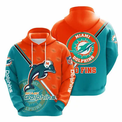 Miami Dolphins Digital Printed Loose Hoodie Trend Casual Pullover Sweater • $28.50