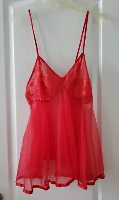 Vintage Red Nylon Chiffon Negligee Short Baby Doll Womens 2XL Made USA 🇺🇸  • $29.99