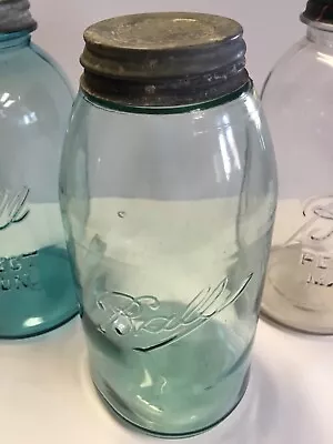 Vintage Ball 1/2 Gallon Jar Teal Green Ball Zinc Lid X 2 1900-1911 No Mason Nice • $13.79