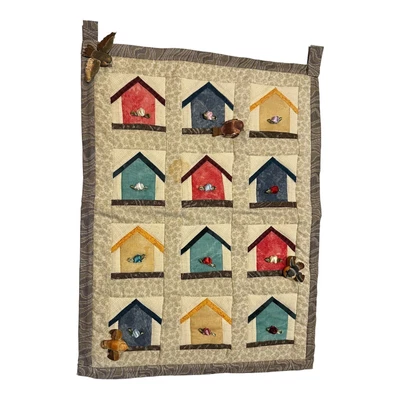 $26.21 • Buy Handmade BIRDHOUSE QUILT Wall Hanging 14  X 19” Ribbon Roses Mushroom Birds