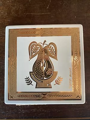 Mid-century Georges Briard Golden Pear Enamel Metal Tile Trivet / Coasters • $15