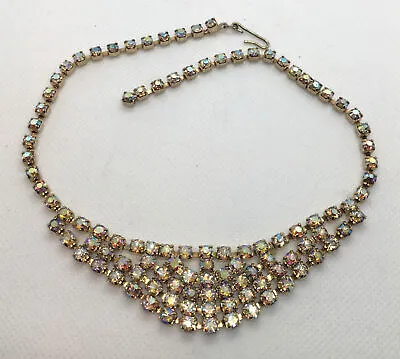 Elegant Vintage Aurora Borealis Rhinestone Bib Choker Necklace! • $23