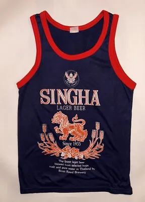 Vintage Singha Lager Beer Tank Top Shirt Logo Graphic Print Blue - Thailand Sz M • $20