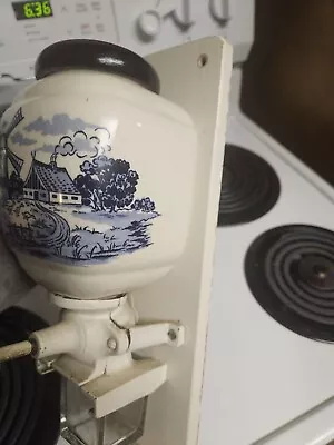 Vintage Zassenhaus Porcelain Blue Delft Coffee Grinder Wall Mount Germany  • $125