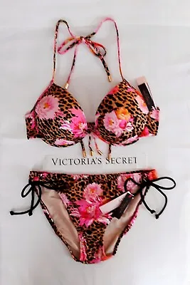 Victorias Secret Swim 2pc Set 34C Pushup Strappy FABULOUS/size M Side Tie Bikini • $42.95