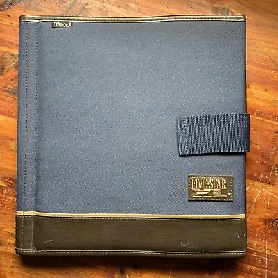 Vintage 5 Five Star XL Mead Binder Navy Blue Canvas And Brown Leather W/o Rings • $11.95