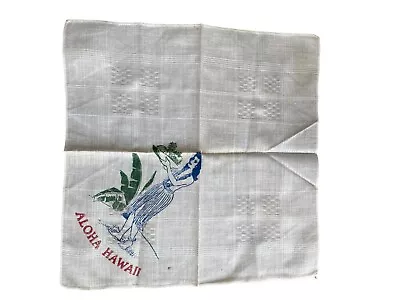 Vintage Hawaii Souvenir Handkerchief Aloha Hula Girl Palm Tree • $28.65