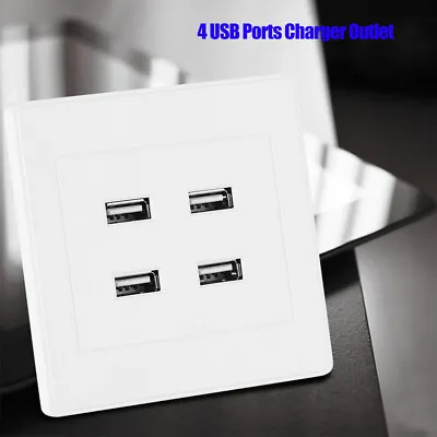 4 USB Ports Power Point Wall Mounted Power Supply Socket Charger Outlet White • $18.03