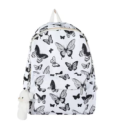 Fashion Backpack Butterfly Print Student Shoulder Bag Zipper For Outdoor Camping • £11.85