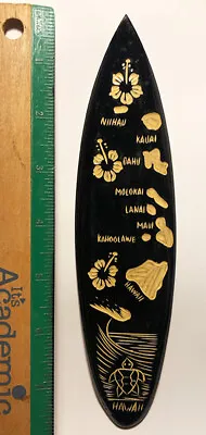 Carved Mini Surfboard With Stand 8 X2 X0.25  Dolphins Hawaii Islands Map Palms N • $14.99