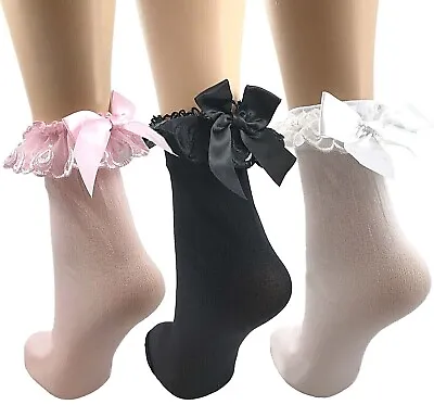 $12.95 • Buy Womens Fashion Anklet Socks With Lace Ruffle And Bow Schoolgirl Cosplay Costume