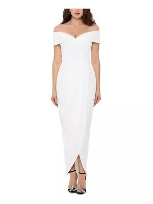 XSCAPE Womens Stretch Short Sleeve Off Shoulder Maxi Formal Faux Wrap Dress • $28.99