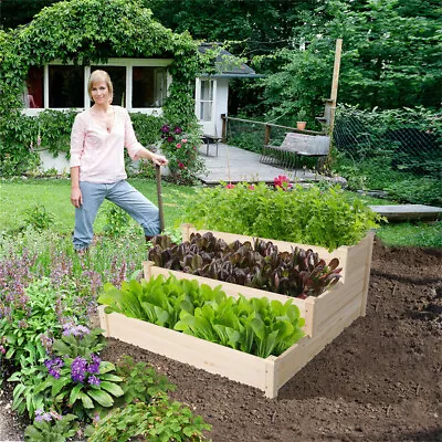 £52.94 • Buy Large Corner Decking 3 Tier Raised Bed Wooden Garden Veg Planter Flower Box