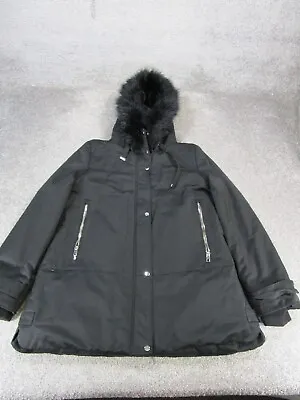 Zara Jacket Womens Xl Black Quilted Parka Faux Fur Lined *Stain • $34.99