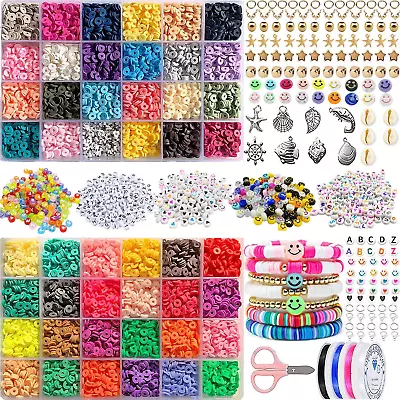 £24.53 • Buy 10400+Pcs 48 Colors Clay Beads For Bracelets Jewelry Making DIY Kit Flat Round