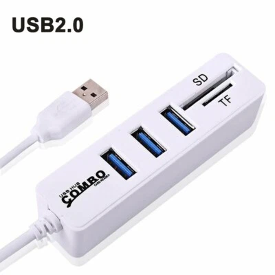 $14.72 • Buy 3 Ports USB 2.0 SD/TF Card Reader Hub Adapter Splitter Combo For PC NEW