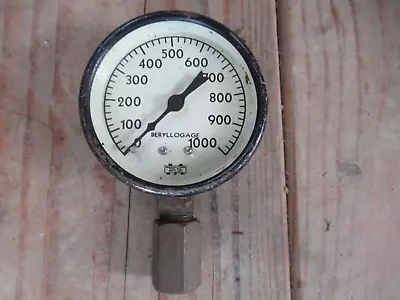 Vintage Beryllogage Pressure Gauge Steam Punk 2-5/8  0 To 1000 PSI Untested • $25